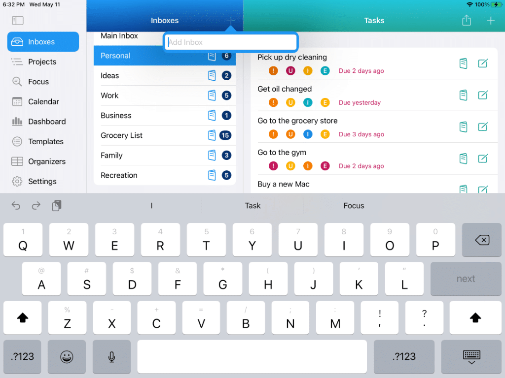 Inboxes - Adding a new Inbox with QuickAdd on iPad in Light Mode