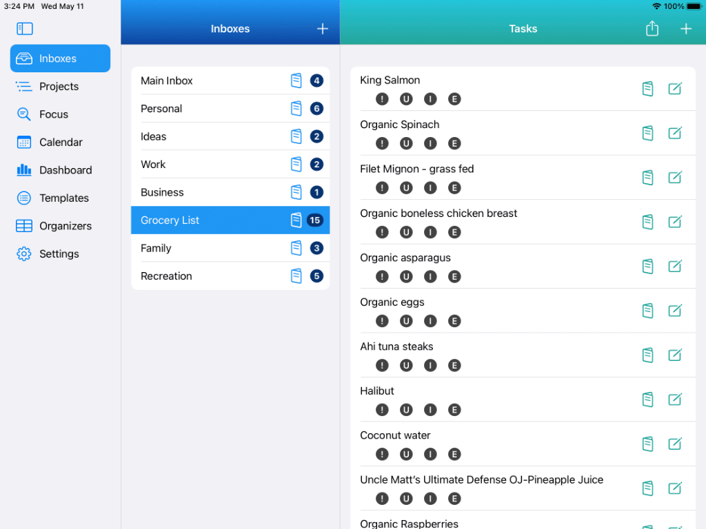 Inboxes - Grocery List on iPad in Light Mode