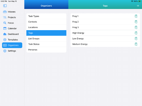 Organizers - Tags on iPad in Light Mode