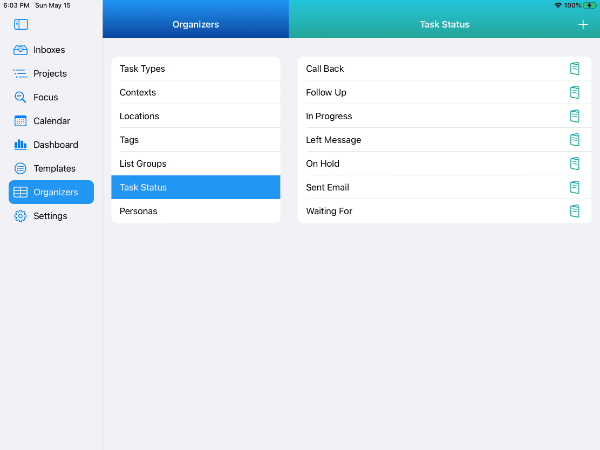 Organizers - Task Status on iPad in Light Mode