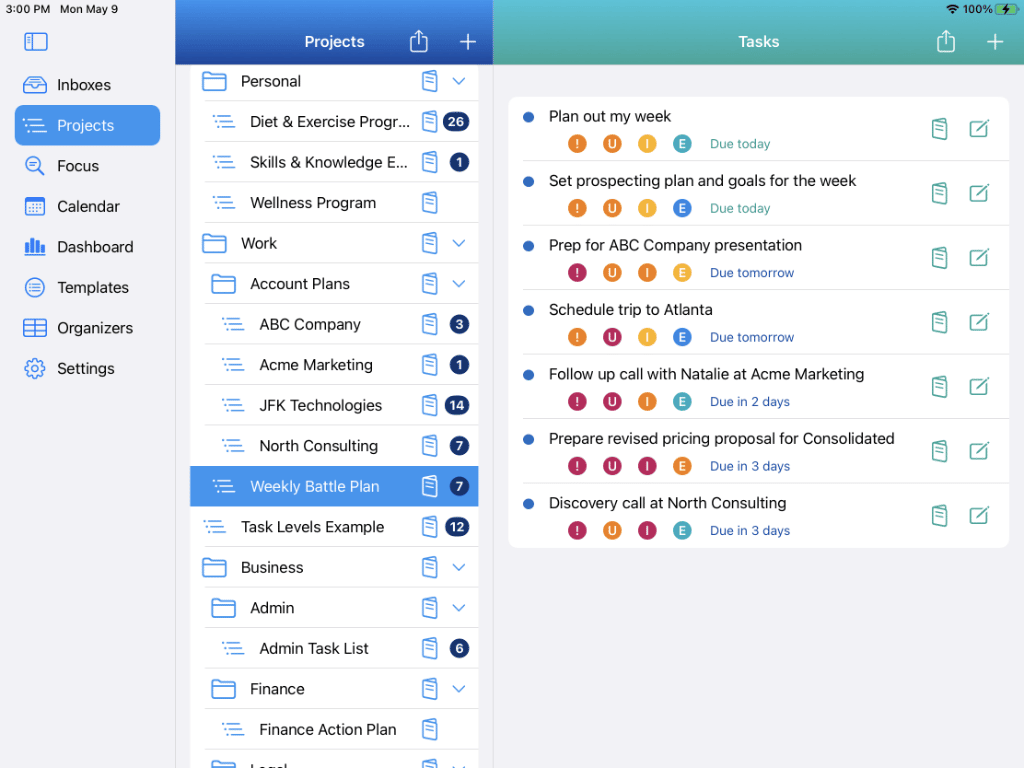 Project Directory & Weekly Plan on iPad in Light Mode