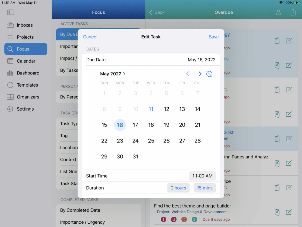 Using Multi-Edit to change Due Date on 3 selected Tasks on iPad in Light Mode 2