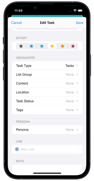 Setting Task Organizers for a Task on an iPhone in Light Mode