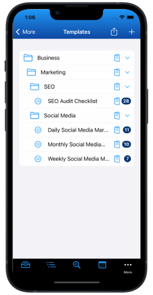 Template Directory with Folders and Sub-Folders on an iPhone in Light Mode