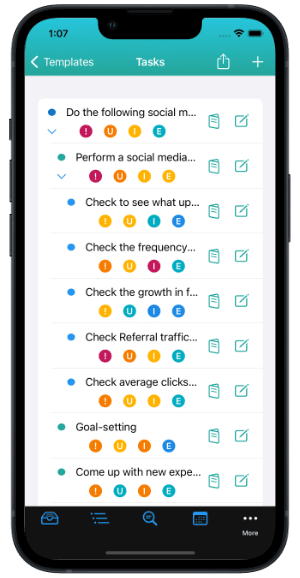 Template with several Tasks and multiple levels on an iPhone in Light Mode