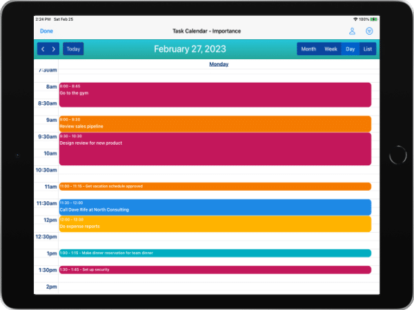 Day View on the Task Calendar on an iPad in Light Mode.