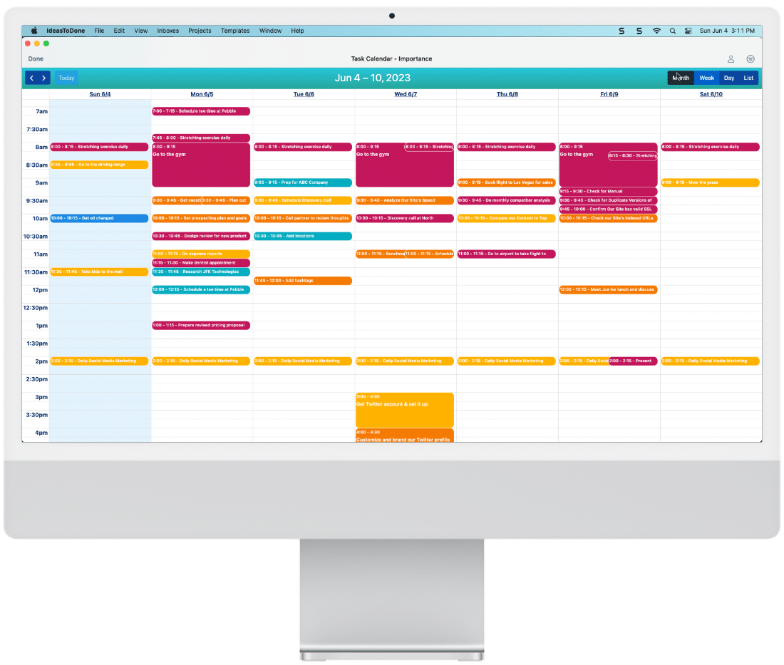 Task Calendar - Weekly View on iMac in Light Mode