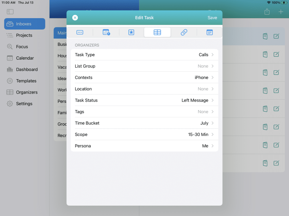 Smart Lists are designed to help you efficiently review, manage, and work through your tasks. This image shows a Smart List of tasks with a Context of iMac, so you can batch tasks that require your iMac and work on those together.